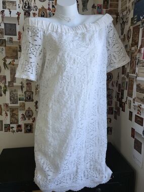 Elegant Off Shoulder White Lace Mini Dress Scalloped Hem